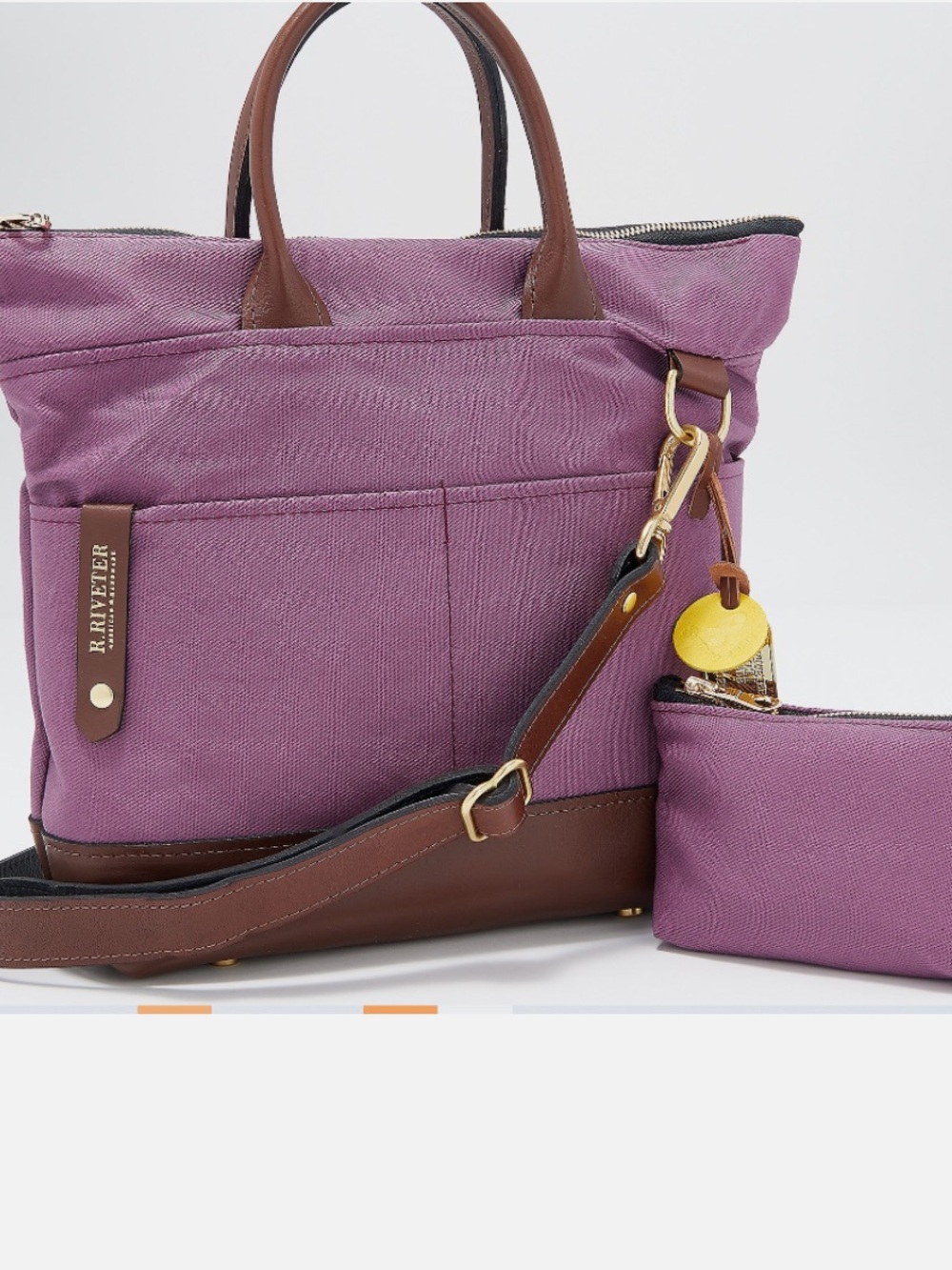 R.Riveter Carry All Canvas Tote w/Leather Trim and Pouch Winterberry